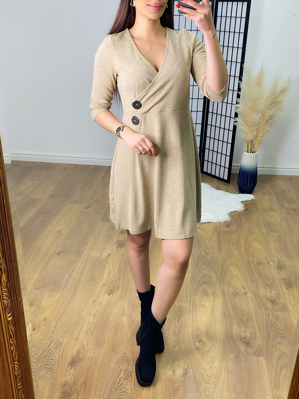 Nyra Wrap Front Button Detail Dress