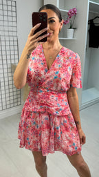 Jaylan Floral Print Shirred Waist Midi Dress