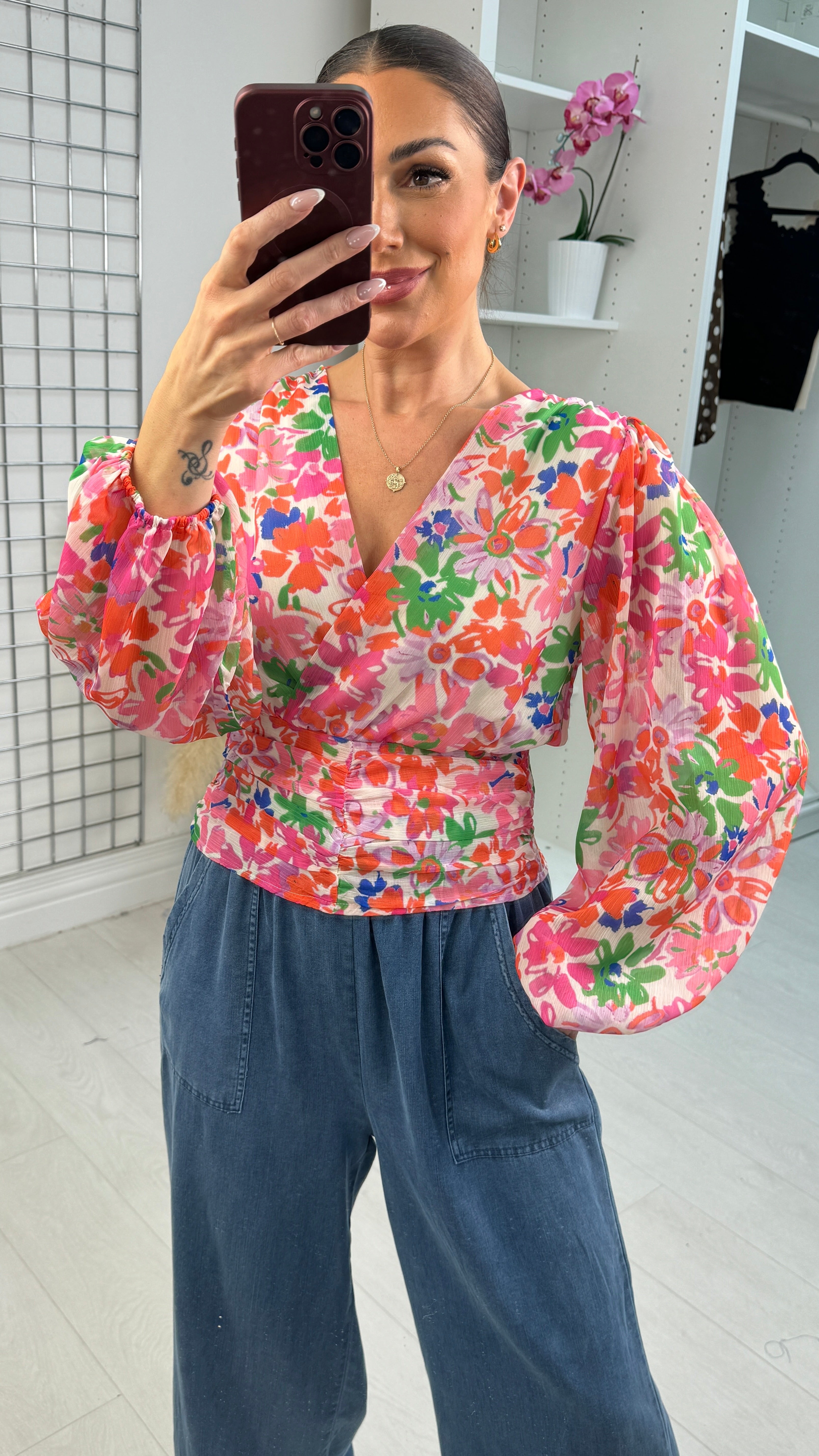 Jacky Floral Print Deep V Neck Blouse