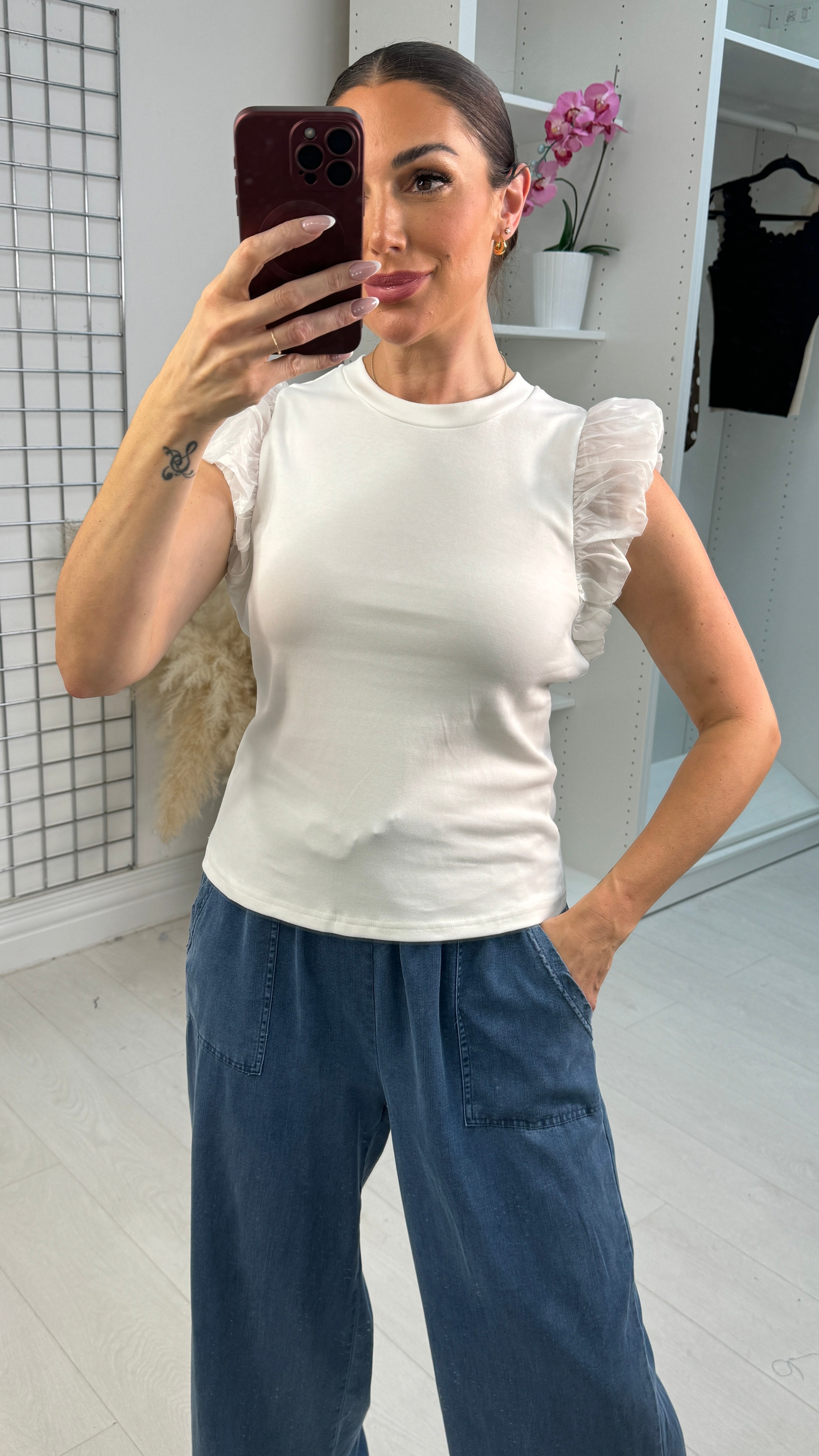 Andi Plain Frill Sleeve Detailed Top
