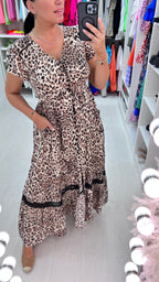 Astrid Leopard Print Ruffle Hem Maxi Dress
