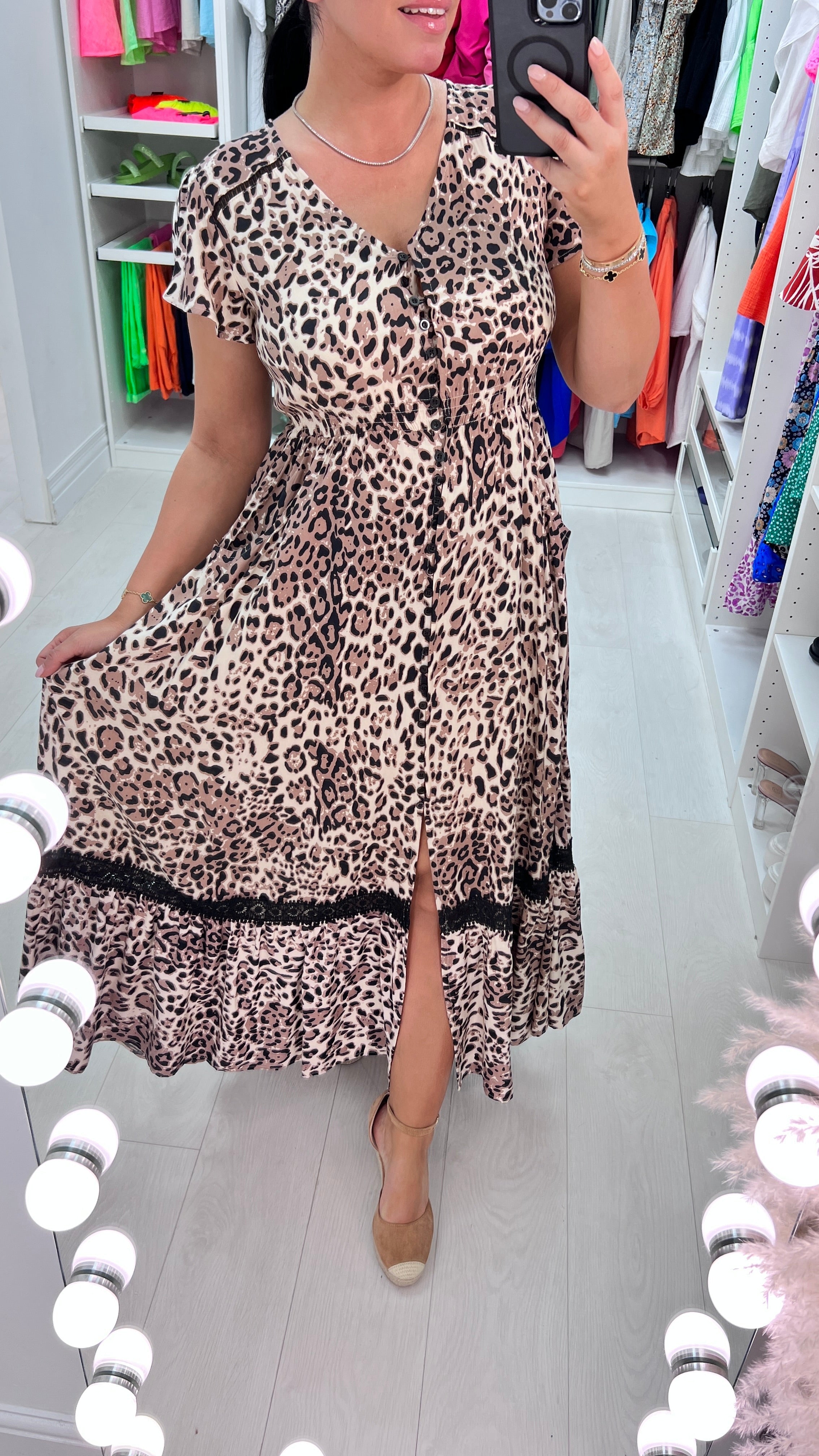Astrid Leopard Print Ruffle Hem Maxi Dress
