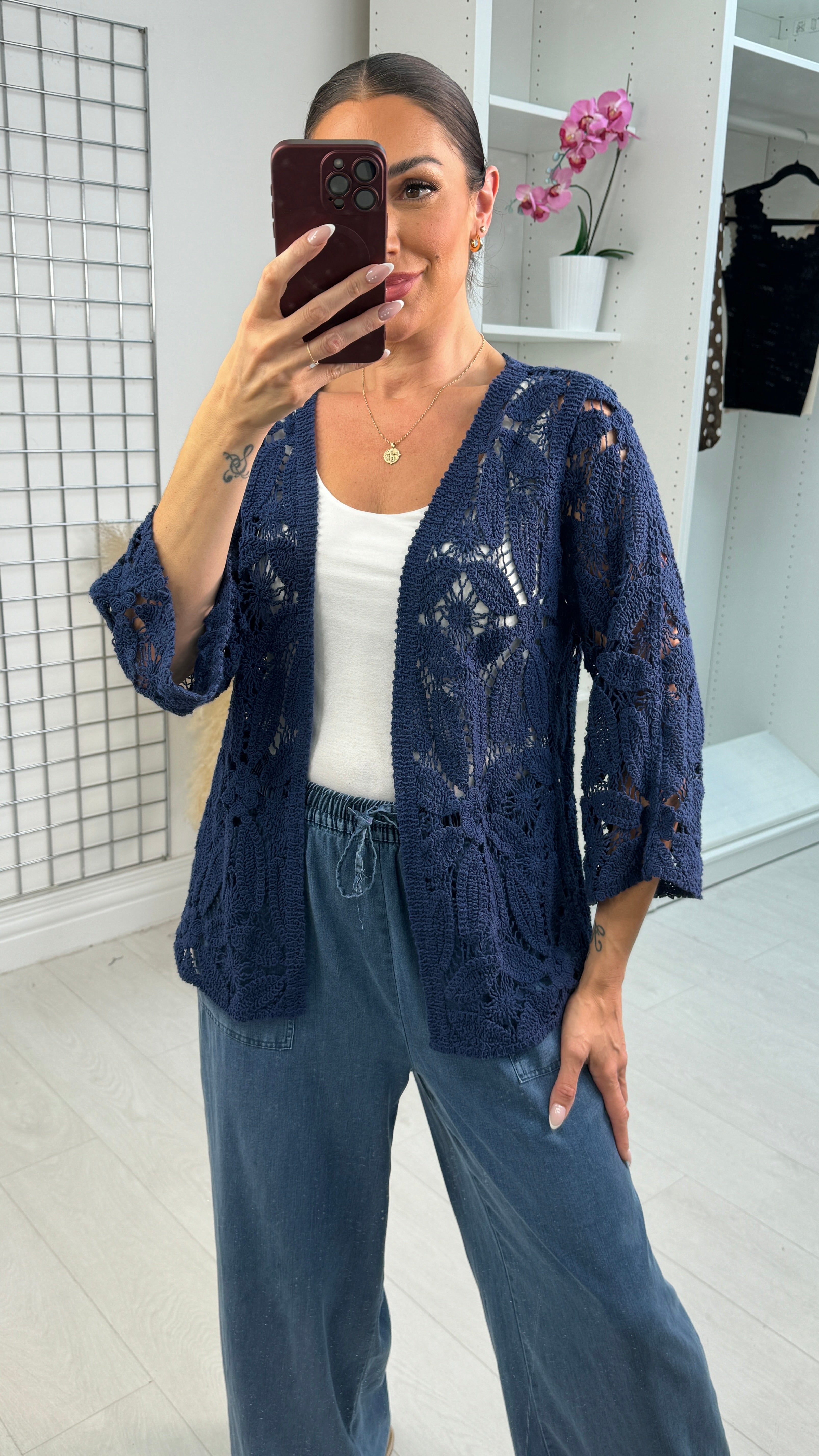 Wella Open Front Crochet Cardigan