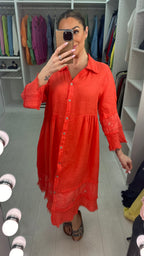 Penny Button Front Embellished Linen Dress
