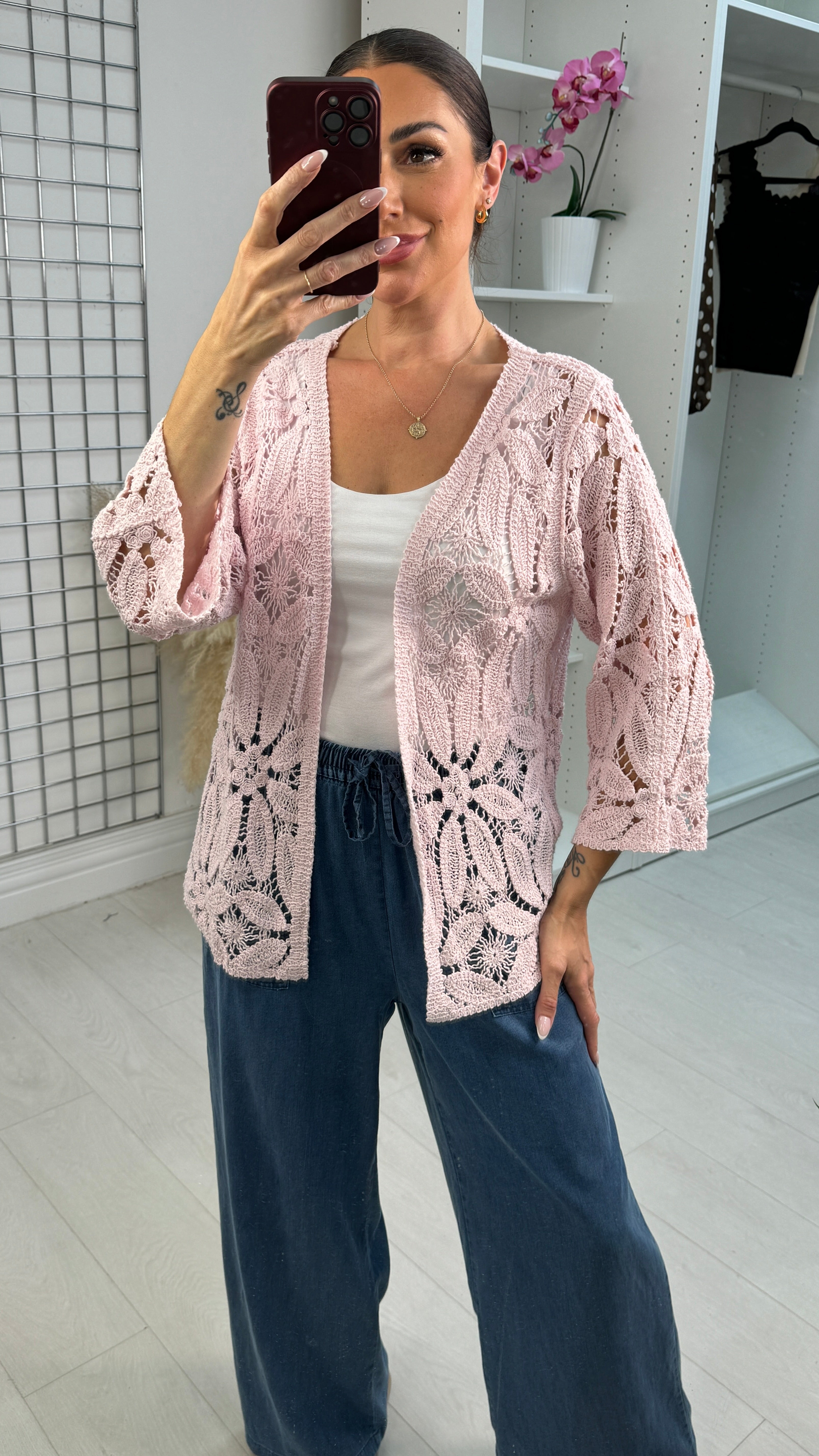 Wella Open Front Crochet Cardigan
