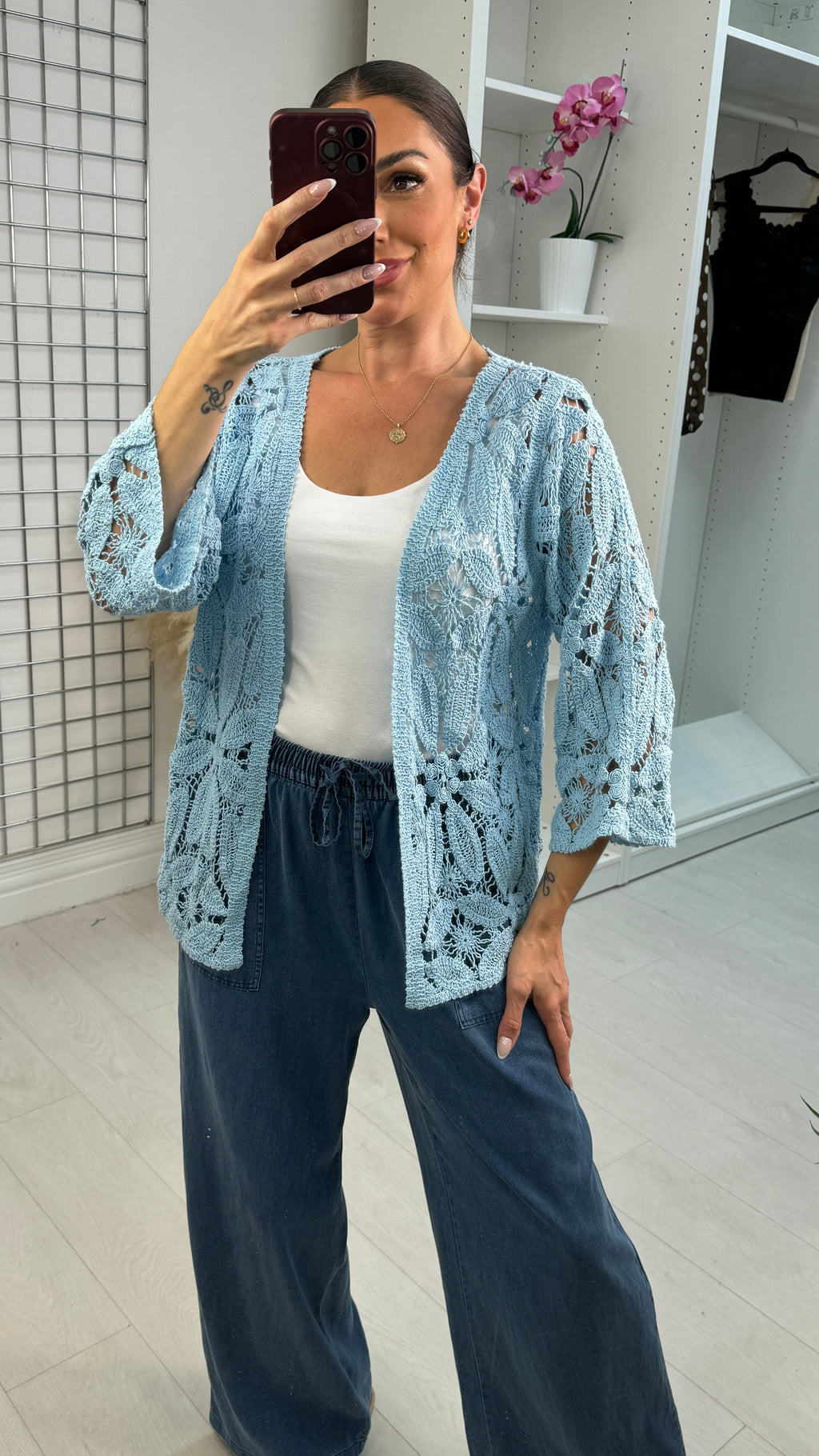 Wella Open Front Crochet Cardigan