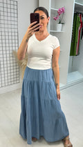 Vienna Denim Tiered Maxi Skirt