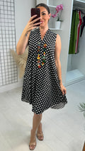 Cillia Polka Dot V Neck Loose Fit Dress