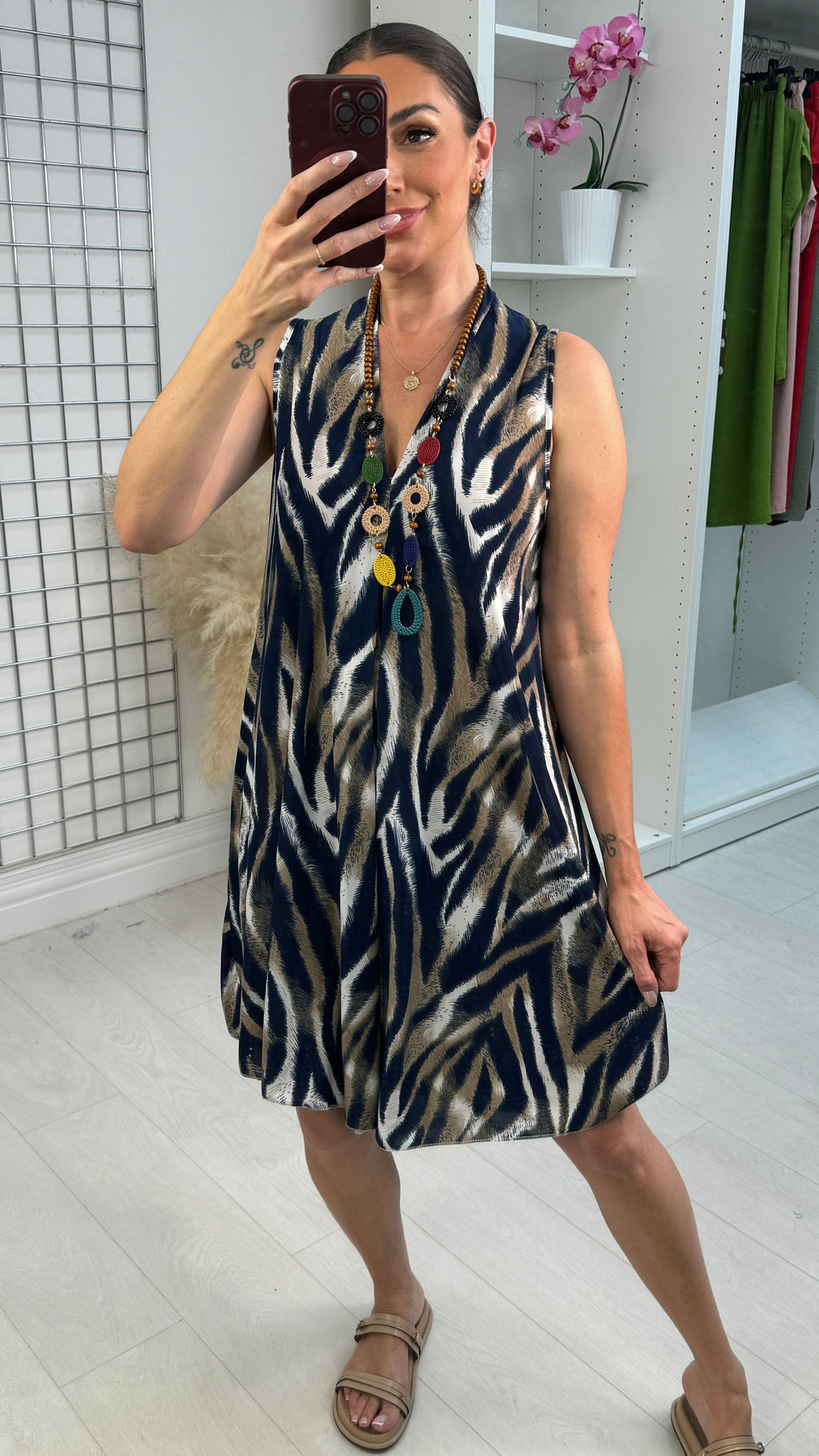 Damara Animal Print V Neck Loose Fit Dress