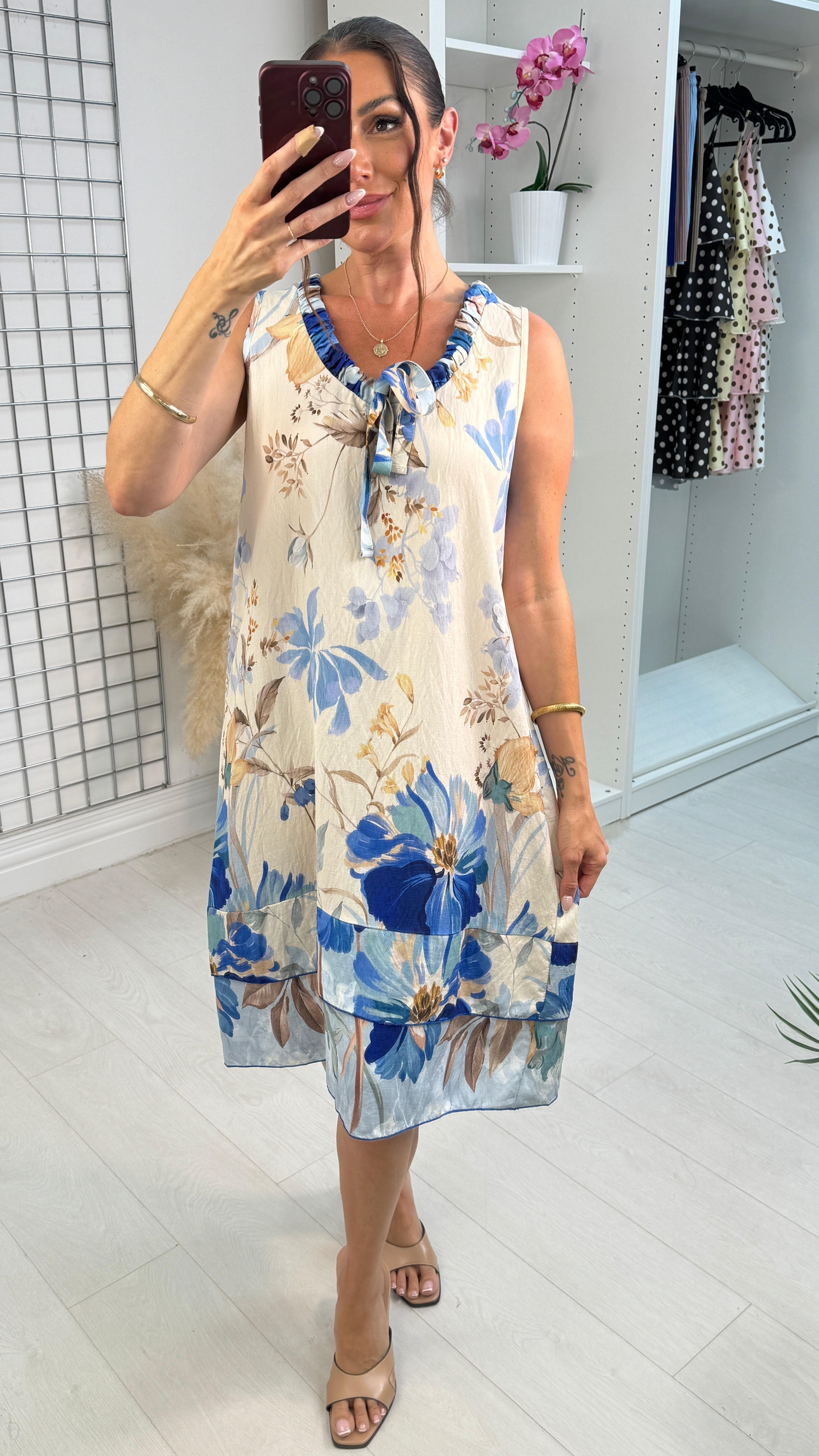 Emerie Floral Print Sleeveless Midi Smock Dress