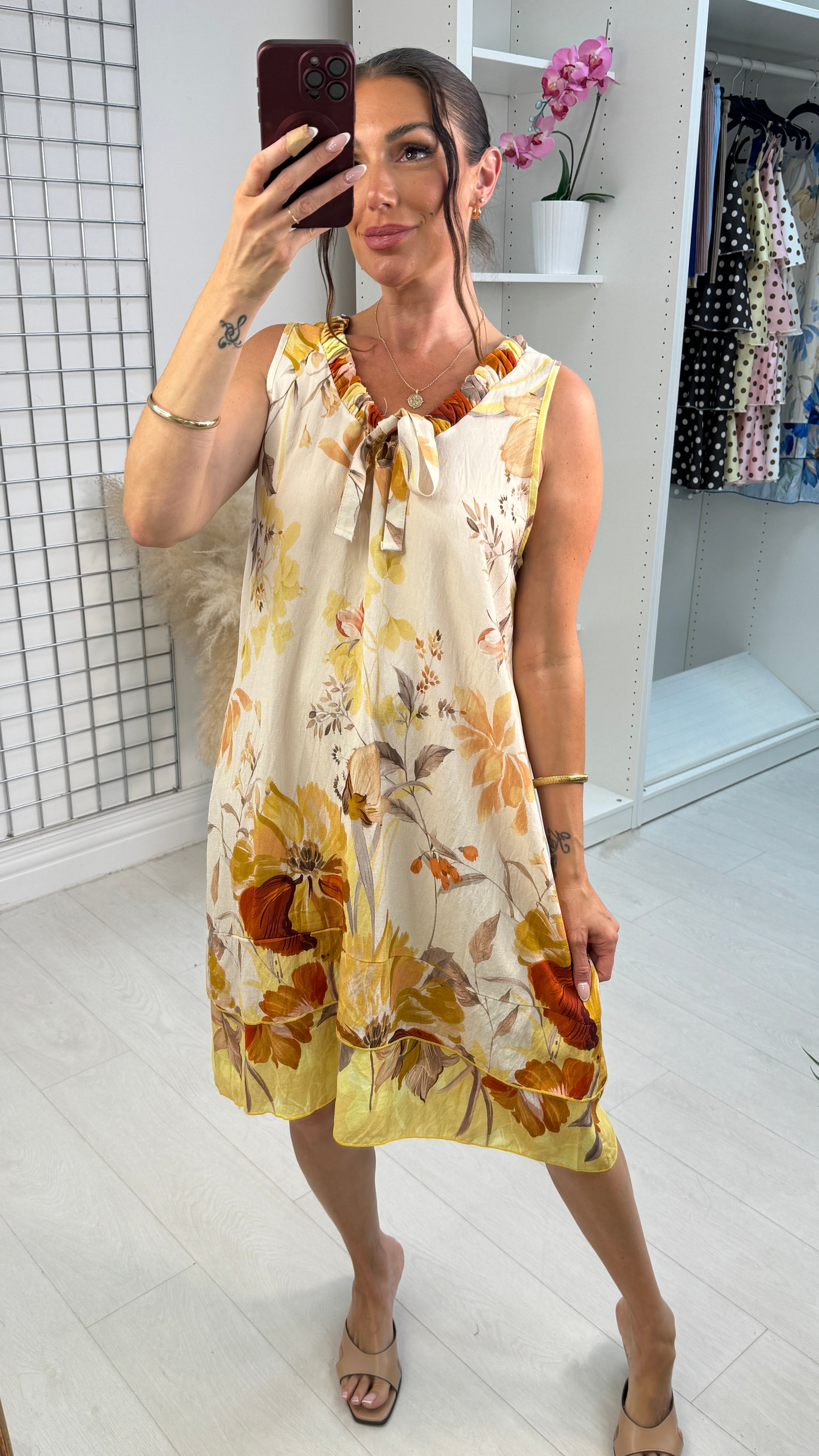 Emerie Floral Print Sleeveless Midi Smock Dress