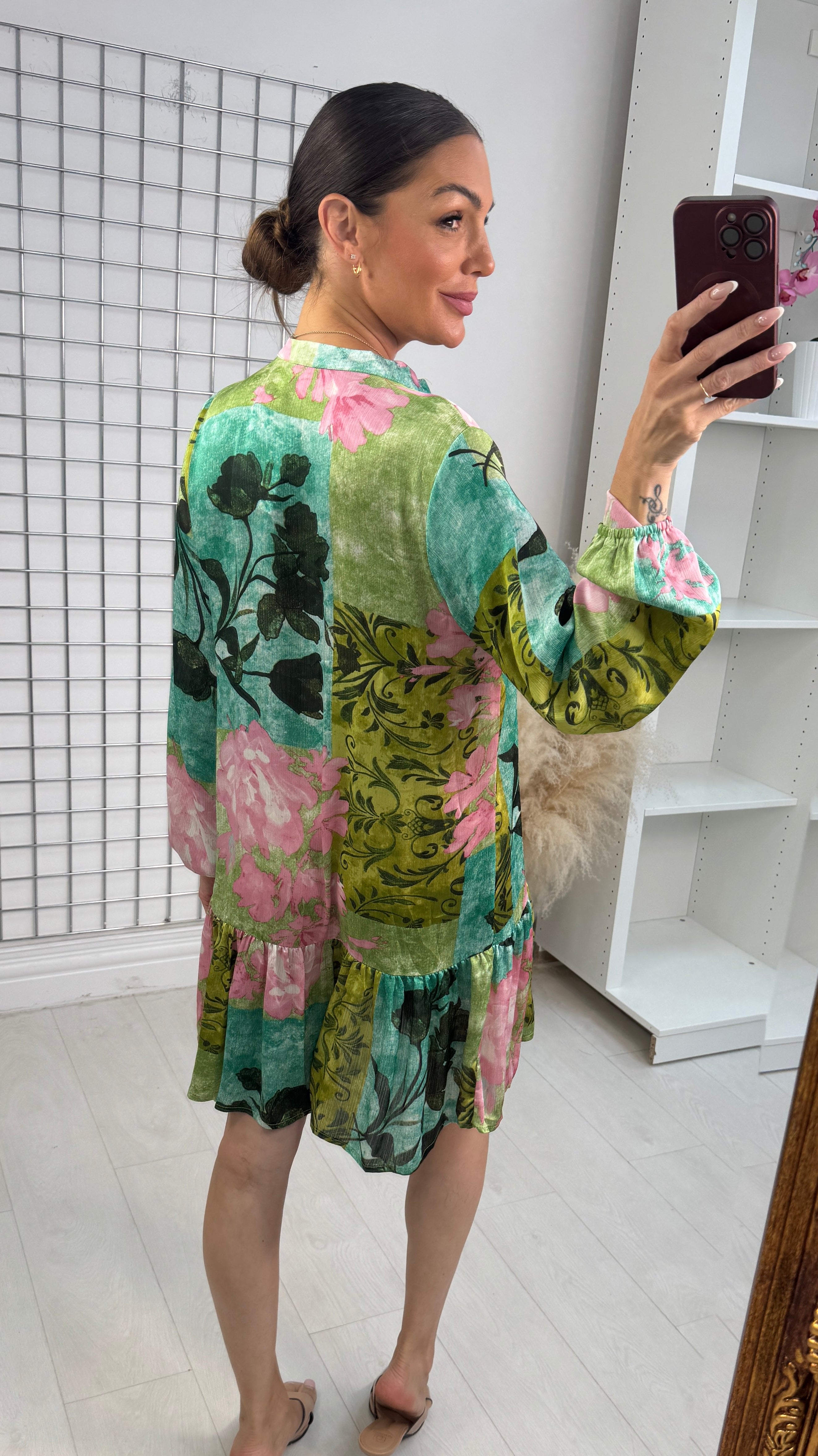 Sirena Floral Print Button Front Smock Dress