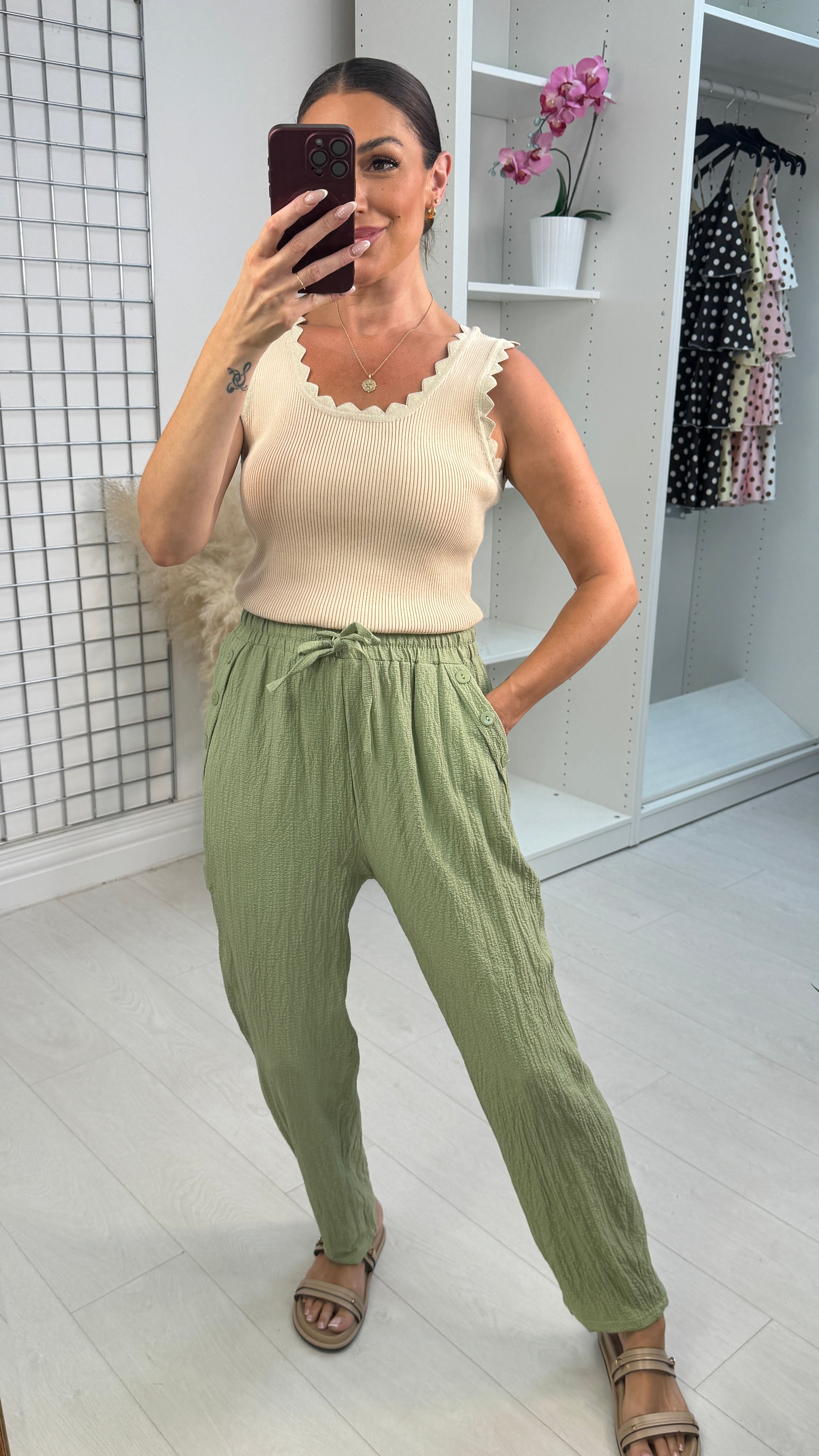 Roselle Plain Textured Wide Leg Trousers