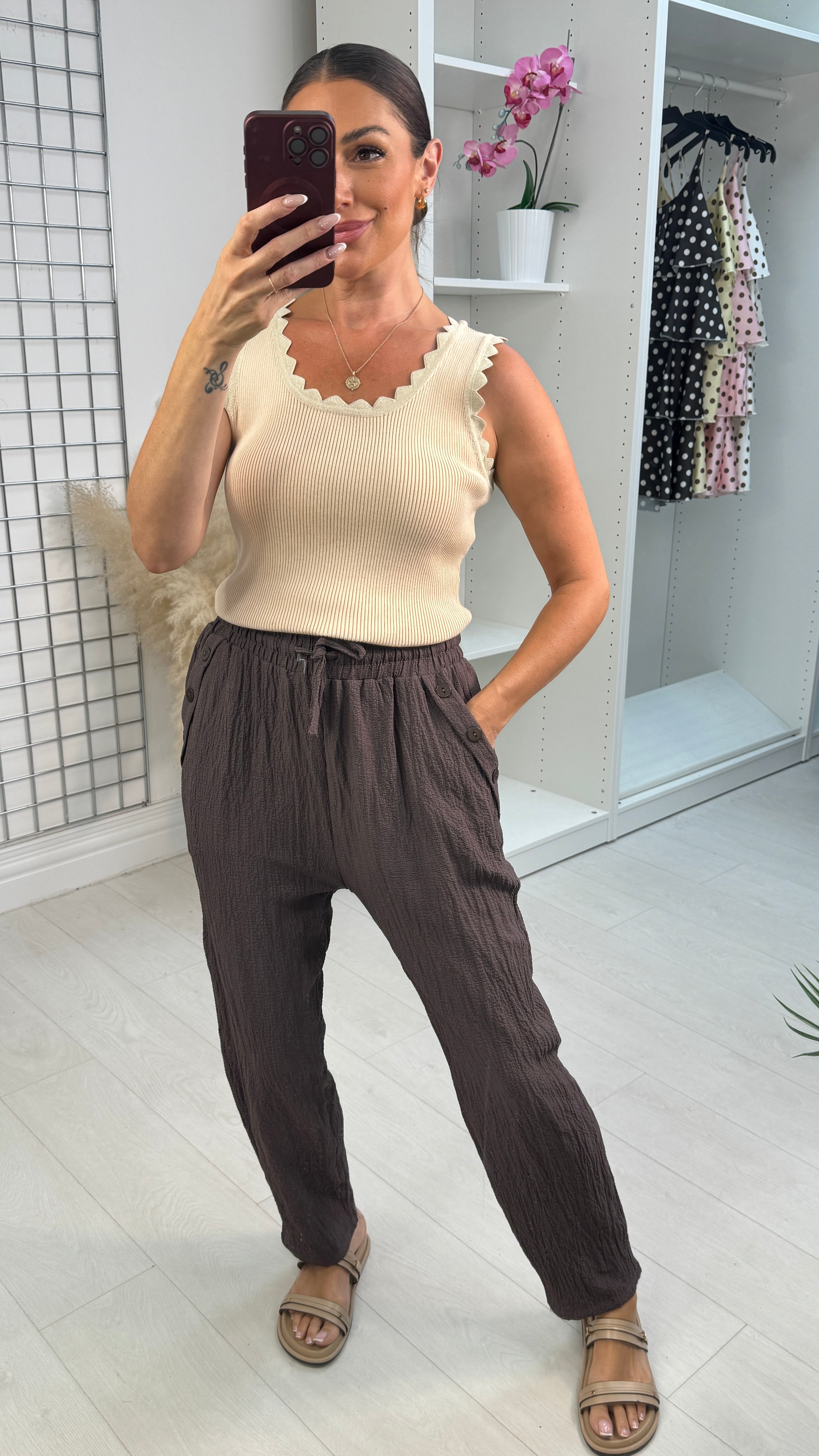 Roselle Plain Textured Wide Leg Trousers