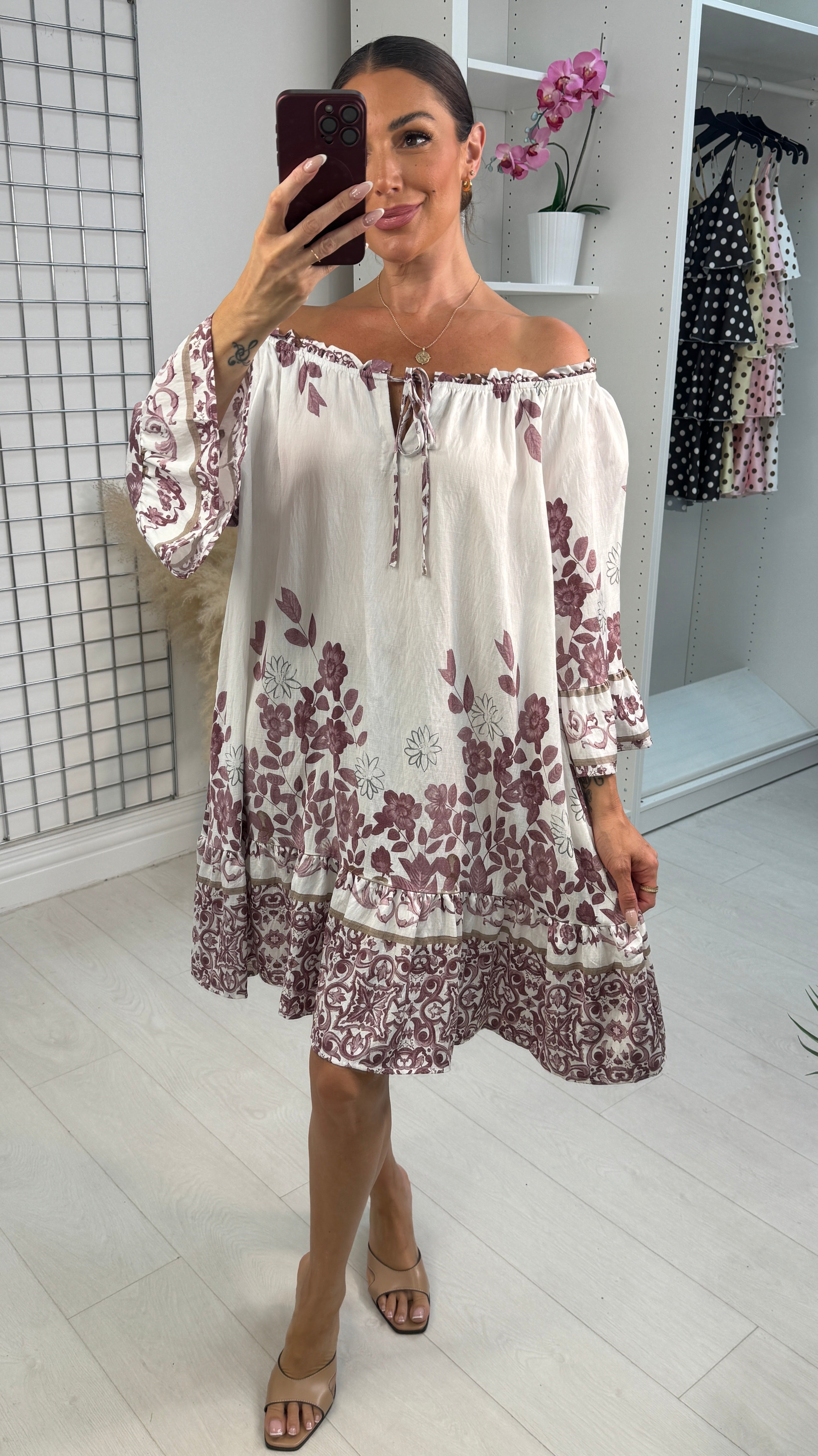 Pavlina Floral Print Loose Fit Bardot Dress