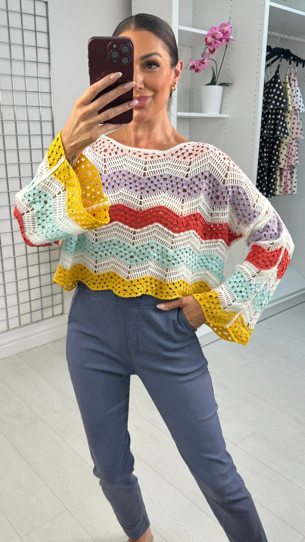 Pennie Loose Fit Long Sleeve Crochet Top