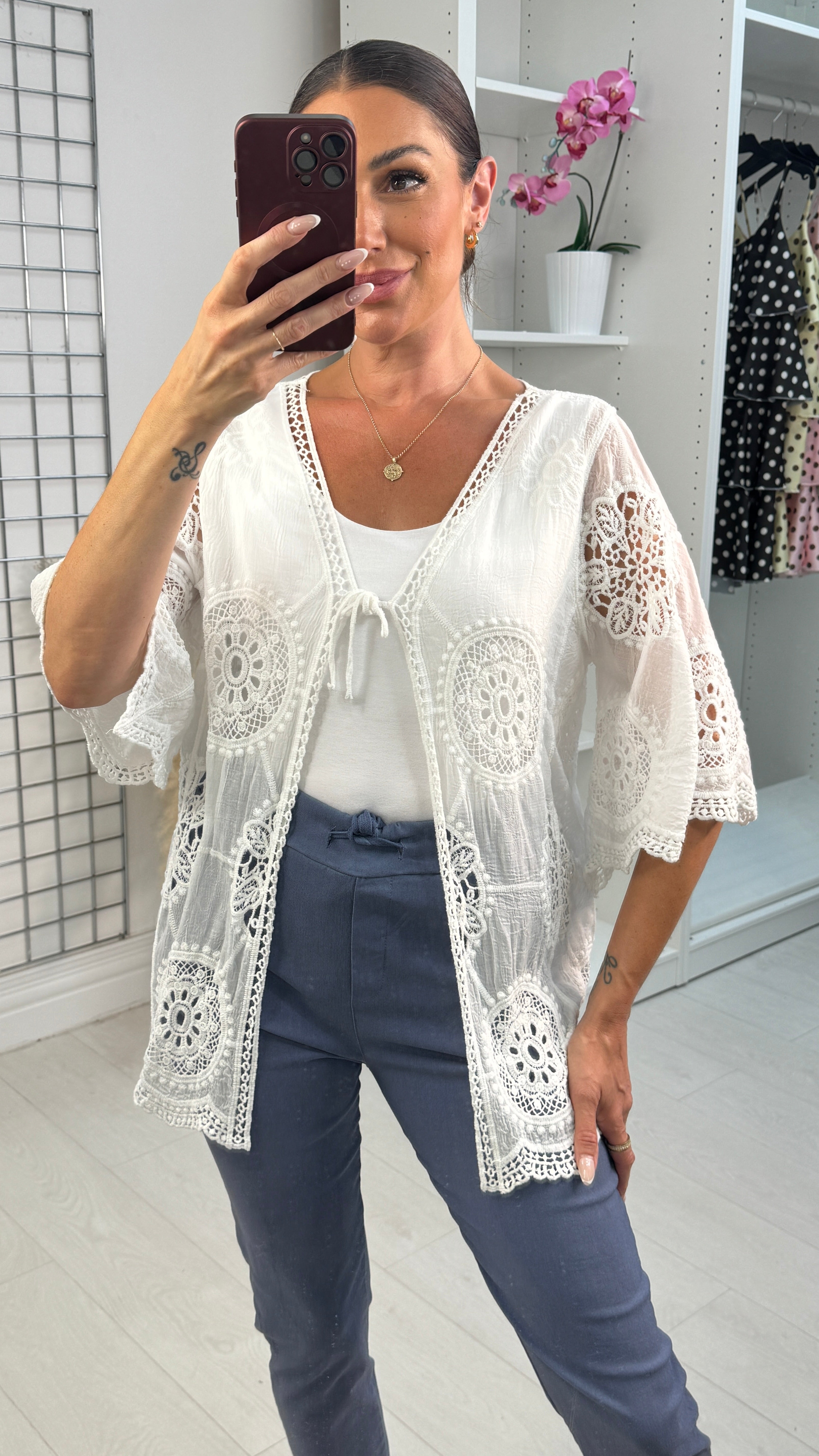 Lissie Tie Front Crochet Detailed Cardigan