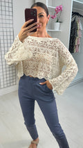 Quinna Loose Fit Long Sleeve Floral Crochet Top