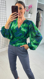 Urila Abstract Print Deep V Neck Blouse