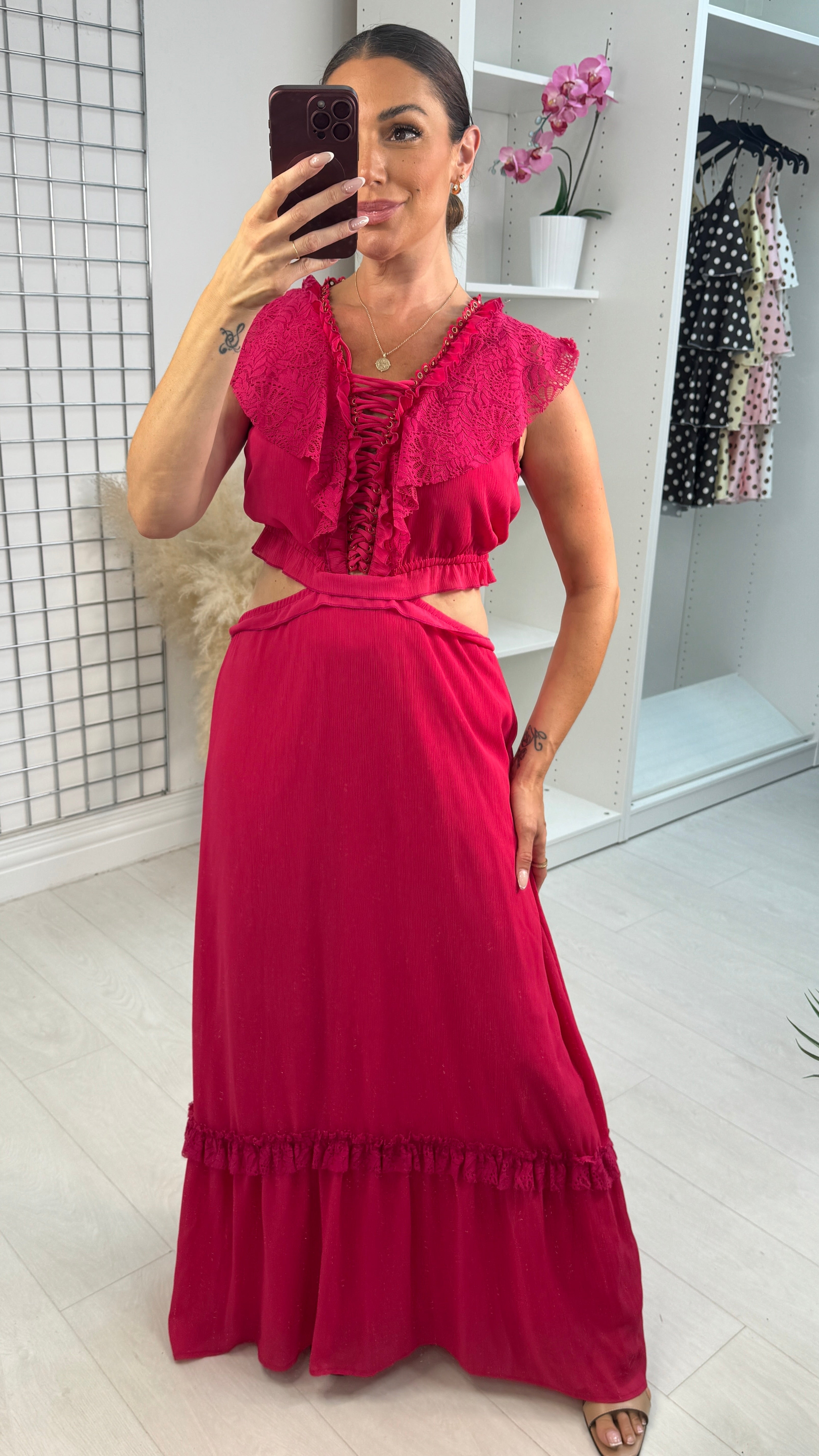 Ivania Lace Detailed Deep V Neck Maxi Dress