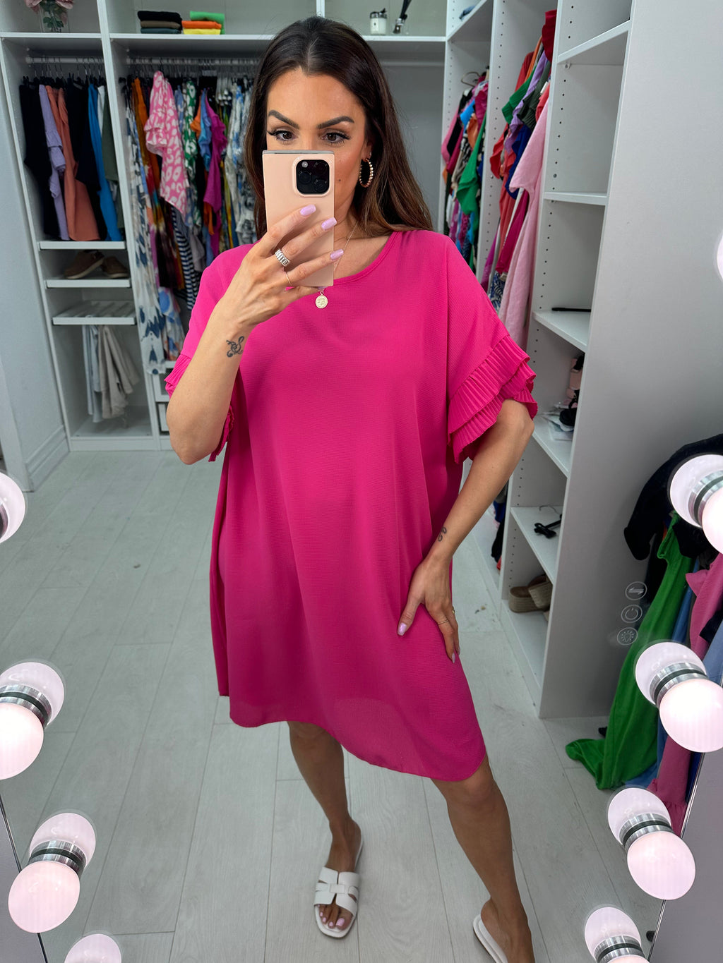 Jordan Pleated Frill Sleeve Loose Fit Dress