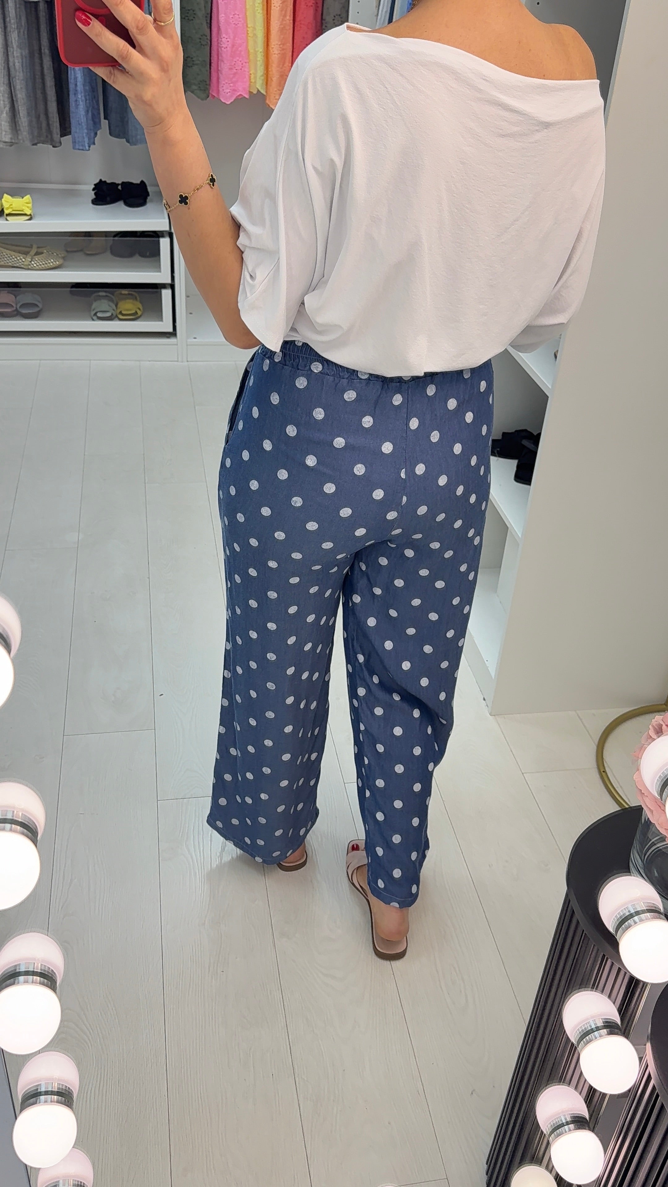 Isabeau Polka Dot Wide Leg Denim Trousers