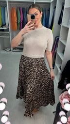 Hannah Leopard Print 2-In-1 Knitted Top Silk Pleated Dress
