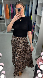 Hannah Leopard Print 2-In-1 Knitted Top Silk Pleated Dress