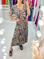 Duha Leopard Print V-Neck Smock Maxi Dress