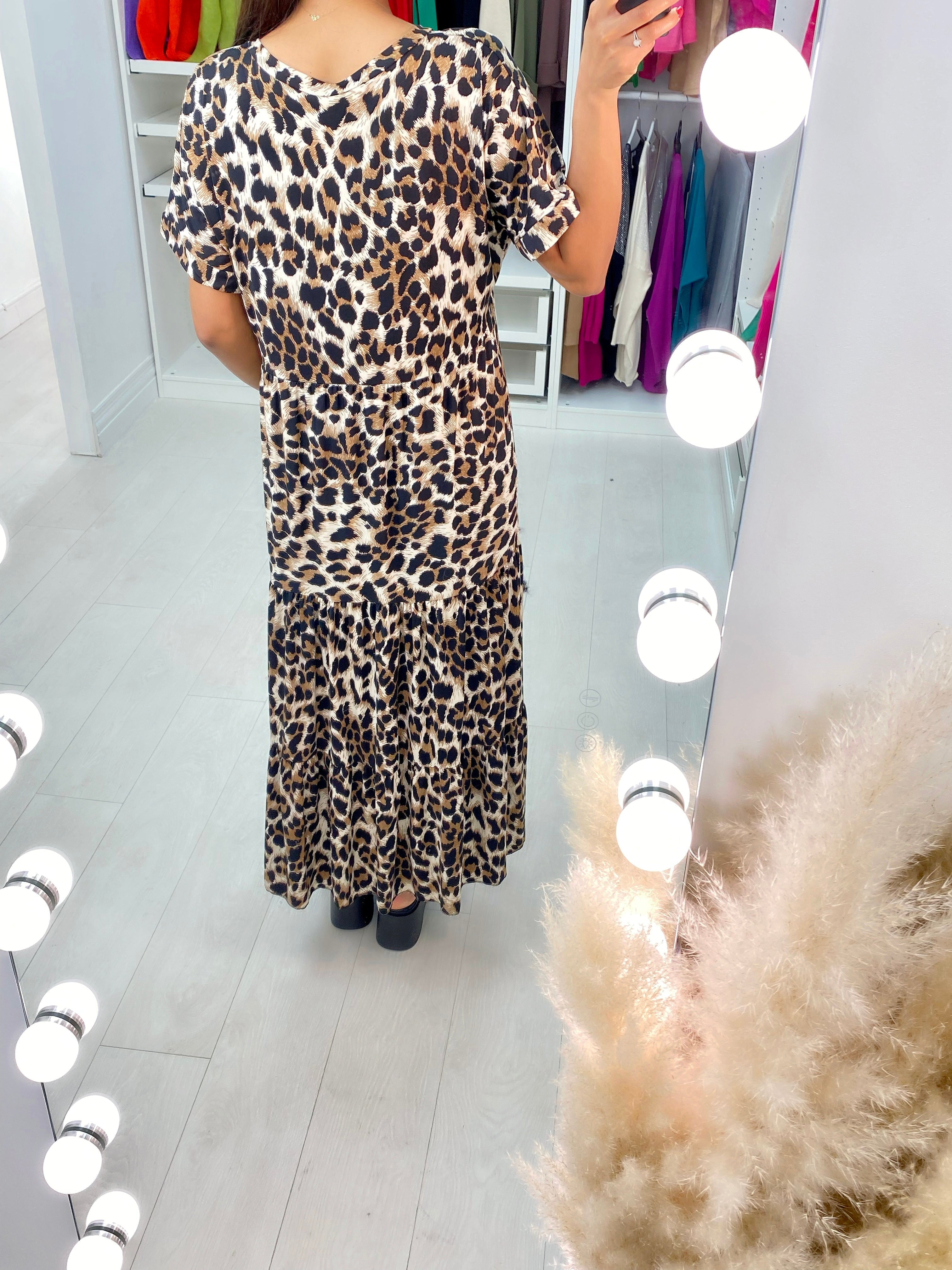Duha Leopard Print V-Neck Smock Maxi Dress