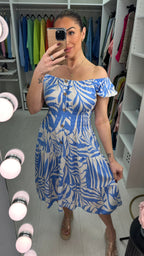 Camille Leaf Print Button Detailed Midi Dress