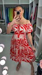 Camille Leaf Print Button Detailed Midi Dress