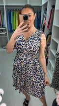 Jessica Leopard Print Shirred Waist Midi Dress