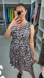 Jessica Leopard Print Shirred Waist Midi Dress