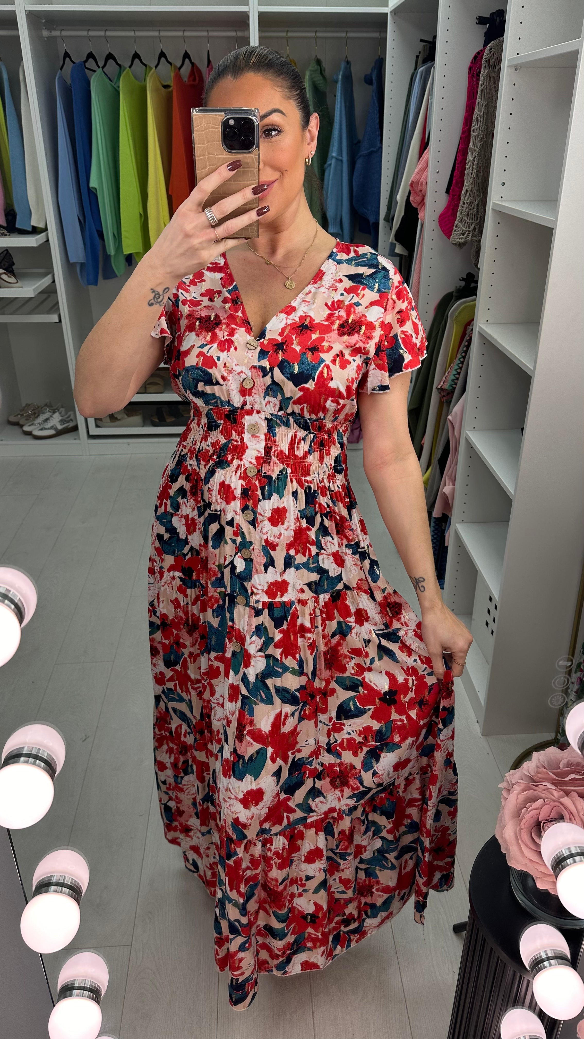 Jenifer Floral Print Shirred Waist Maxi Dress