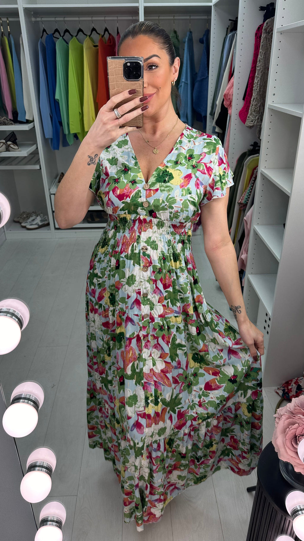 Jenifer Floral Print Shirred Waist Maxi Dress