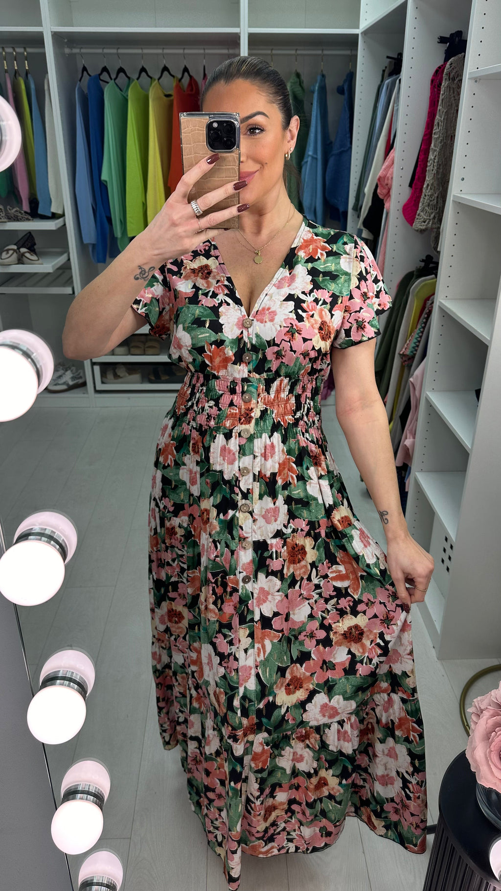 Jenifer Floral Print Shirred Waist Maxi Dress