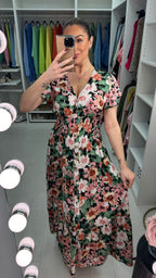Jenifer Floral Print Shirred Waist Maxi Dress