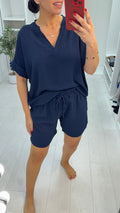 Izbel Plain Crepe V Neck Shorts Co-Ord Set