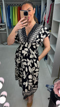 Carla Lead Print Shirred Waist V Neck Dress
