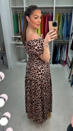 Meggie Leopard Print Button Detailed Maxi Dress