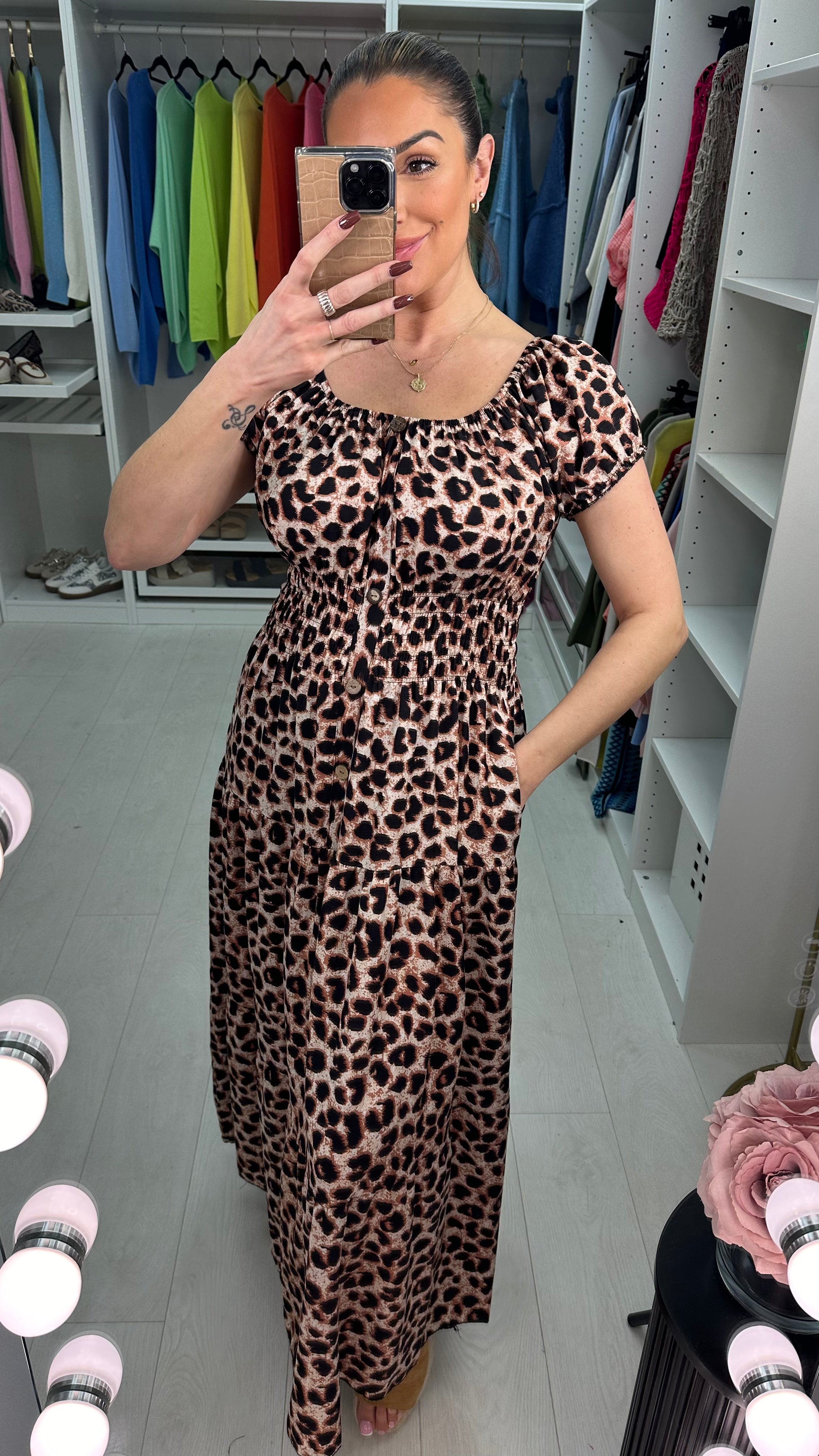 Meggie Leopard Print Button Detailed Maxi Dress