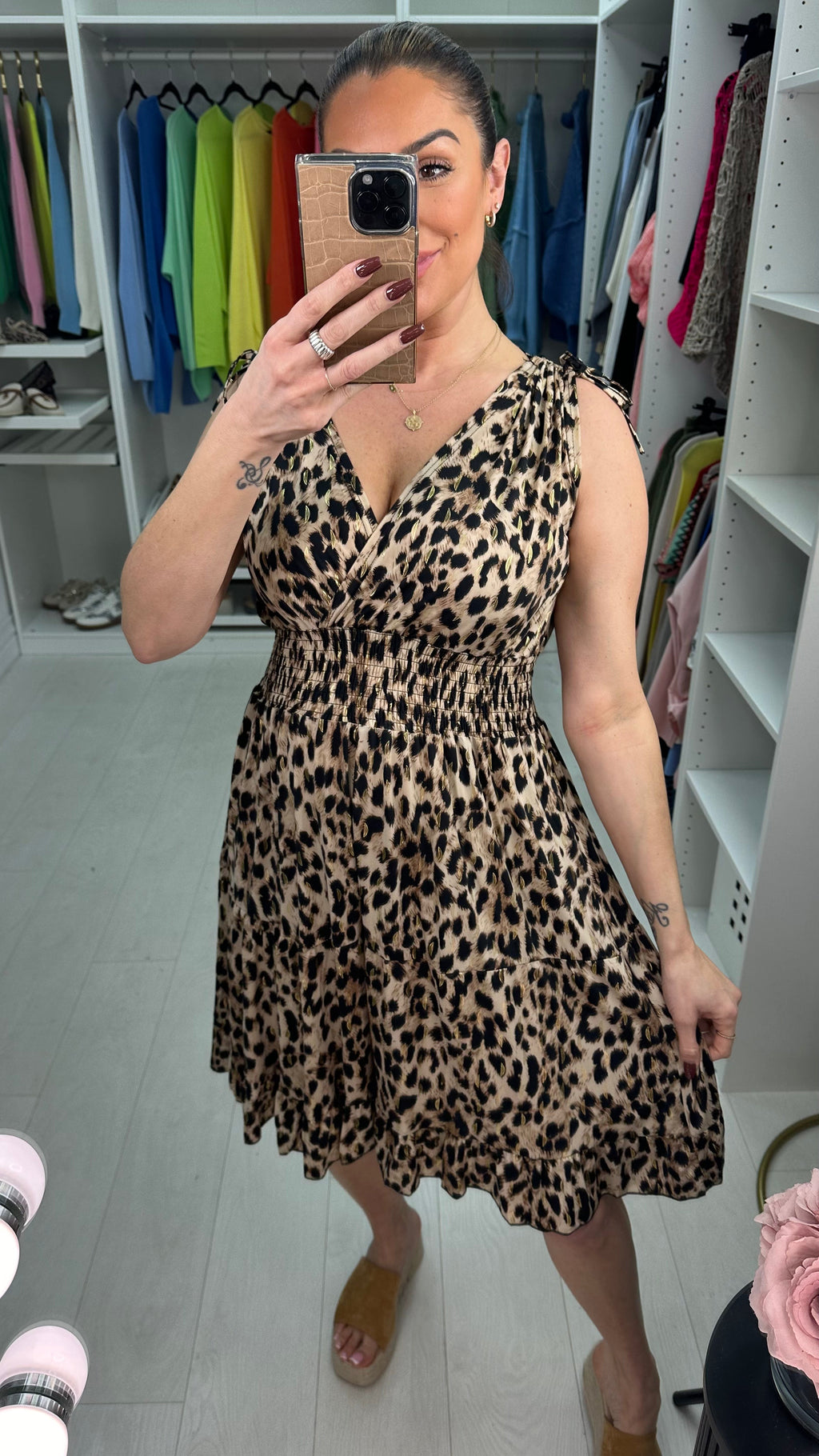 Ruby Leopard Print Short Sleeve Midi Dress