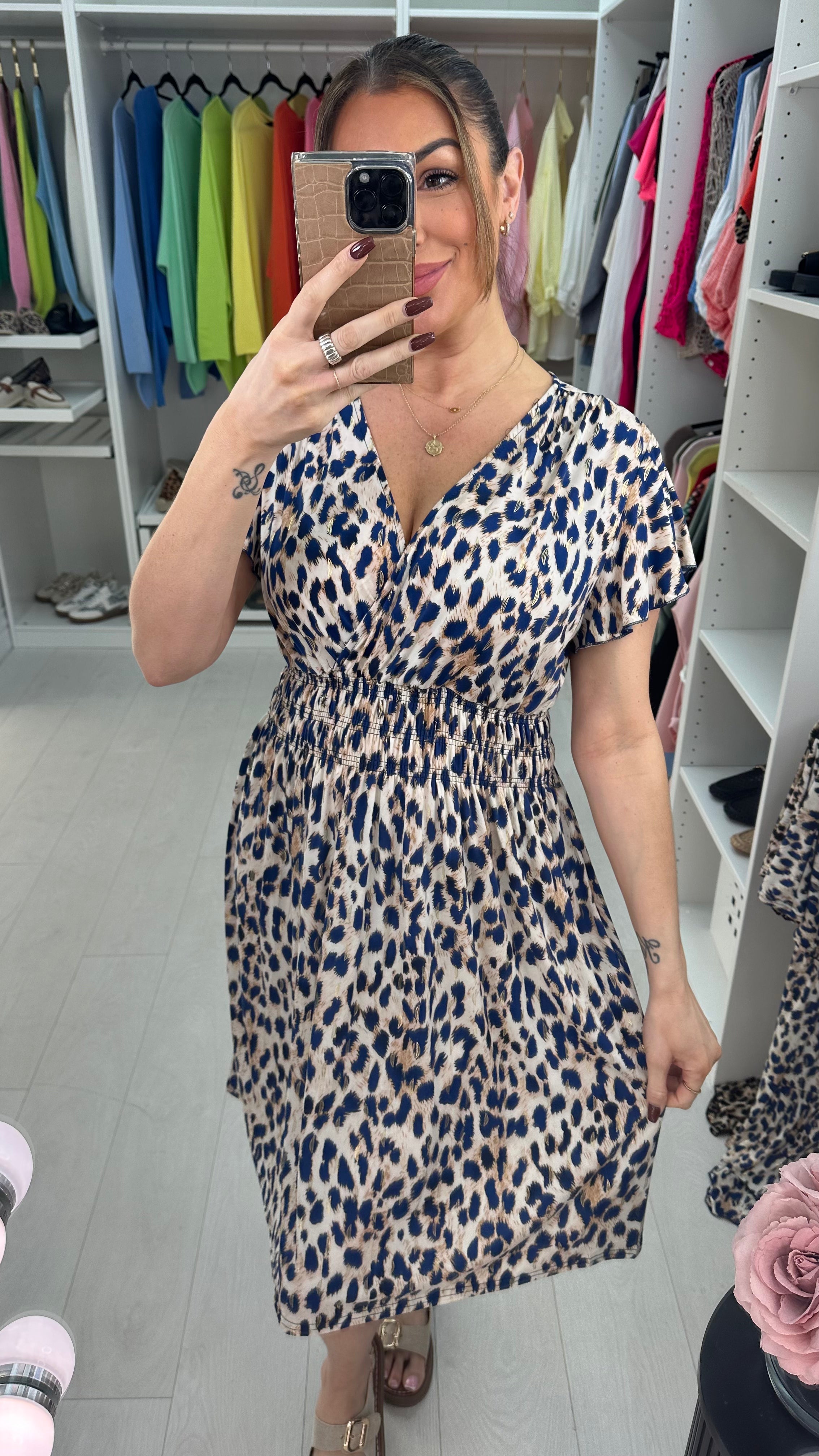 Phoebe Leopard Print Frill Detail Magic Midi Dress