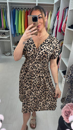 Phoebe Leopard Print Frill Detail Magic Midi Dress