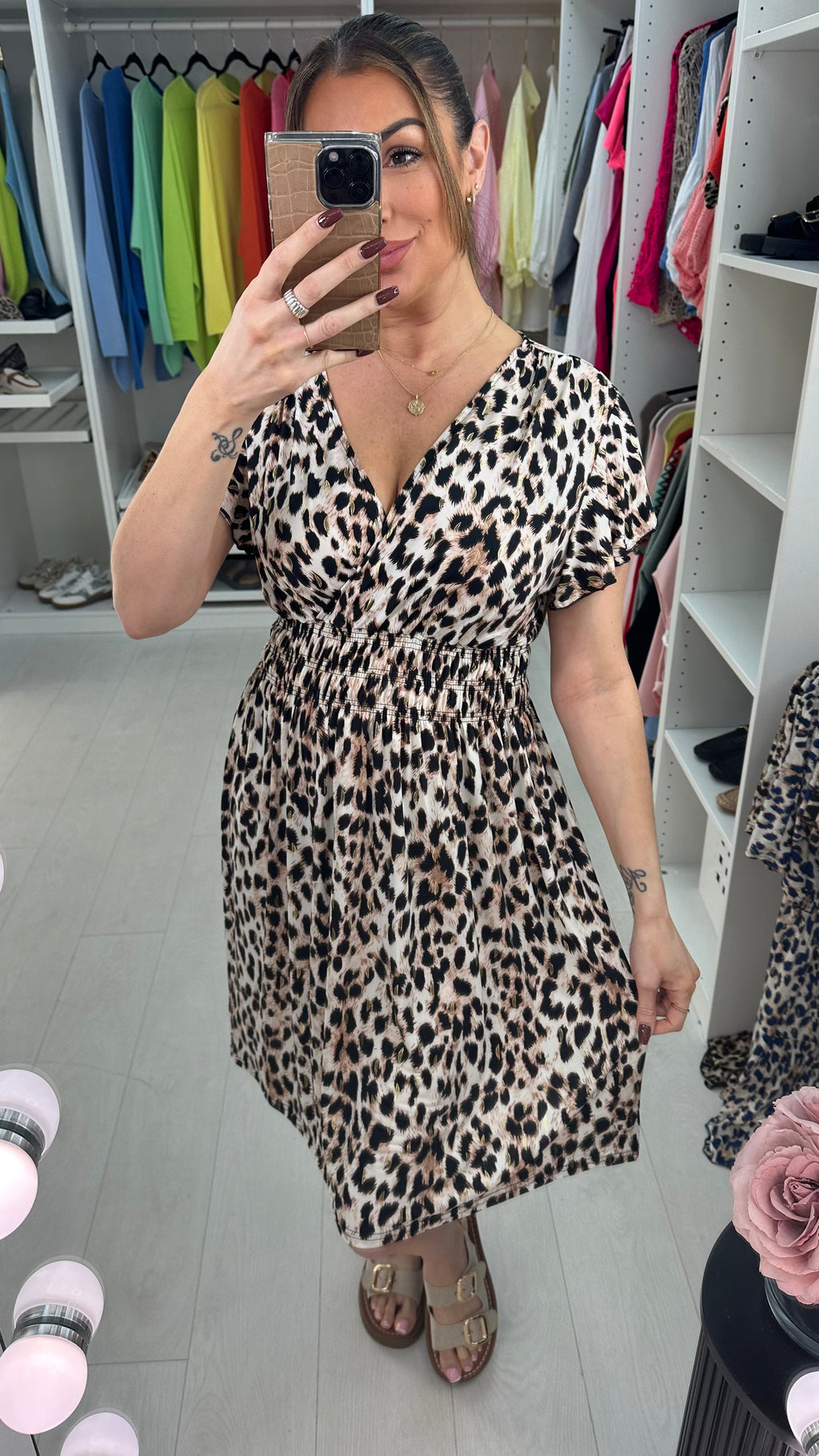Phoebe Leopard Print Frill Detail Magic Midi Dress