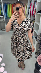 Phoebe Leopard Print Frill Detail Magic Midi Dress