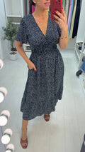 Negin Angel Sleeve Sheered Waist Midi Dress