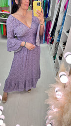 Jinti Lilac Dalmation Print Ruffle Maxi Dress