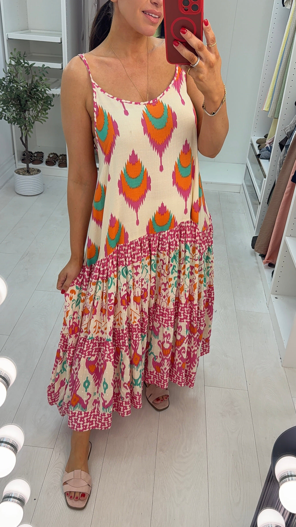 Oakley Boho Print Oversized Tiered Cami Dress